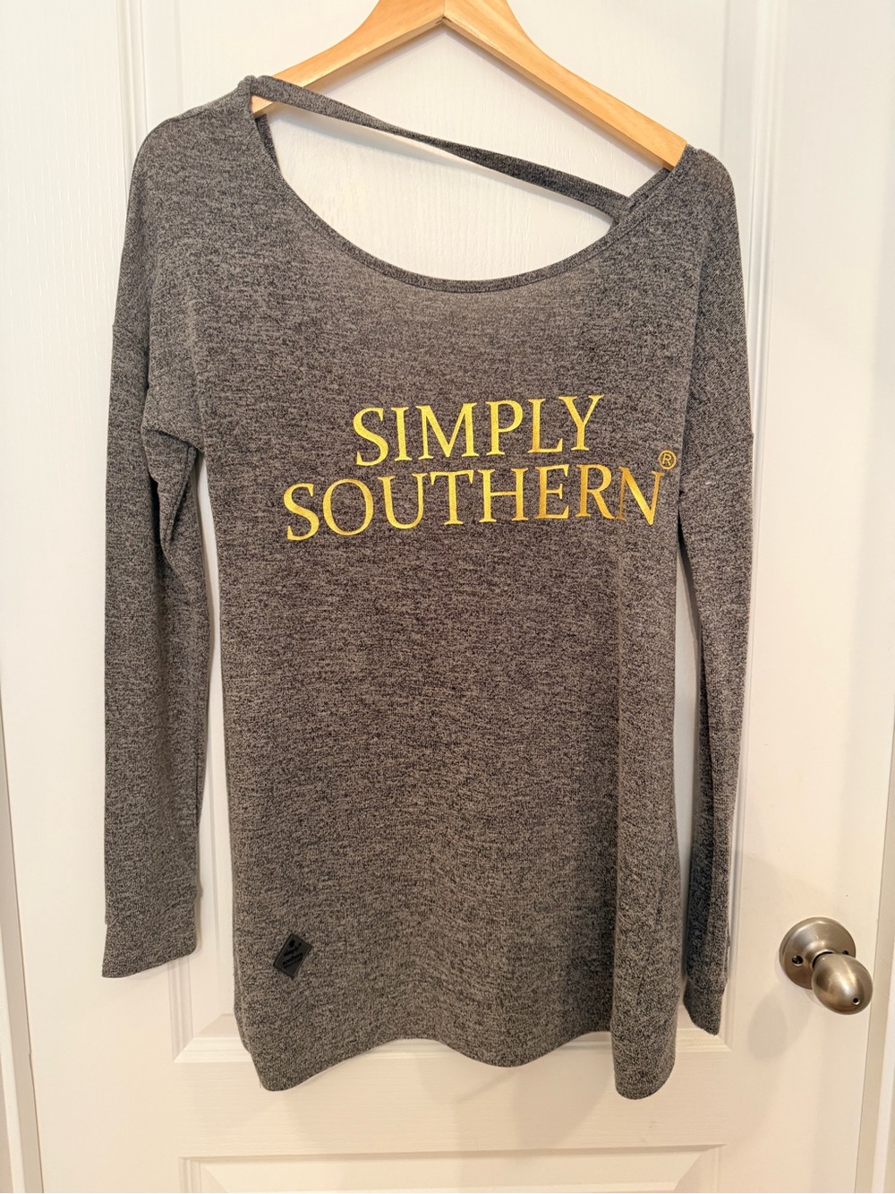 Simply Southern Gray Long Sleeve Shirt with Yellow Logo